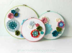 crocheted flower hoops wall decor