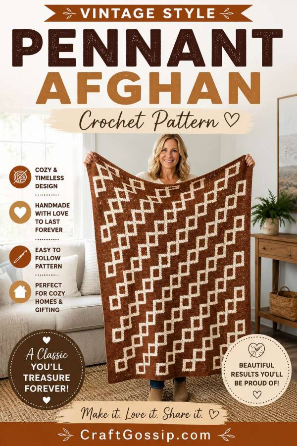 Vintage Pennant Afghan Crochet Pattern – A Bold Retro Blanket With Modern Appeal