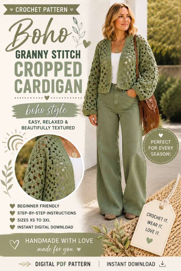 Cropped Chunky Granny Stitch Cardigan Crochet Pattern
